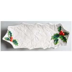 Vintage Celery Platter White Holly Pattern by Lefton 12"